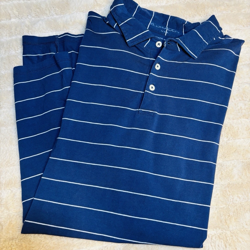 B. Draddy Mens Golf‎ Polo Shirt XL Light & Dark Blue Stripe Short Sleeve Rugby